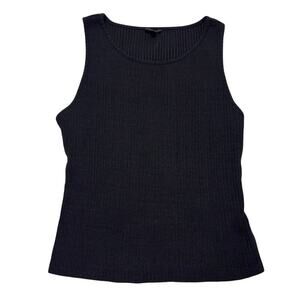 Guess Black Tank Top with Crew Neck-Line | Vertical Ribbing | Women's Medium